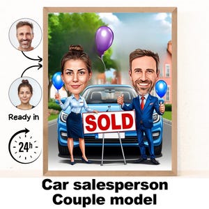 Car Dealer Gift - Custom Caricature Portrait From Your Photo / car salesman gift / car guy gift