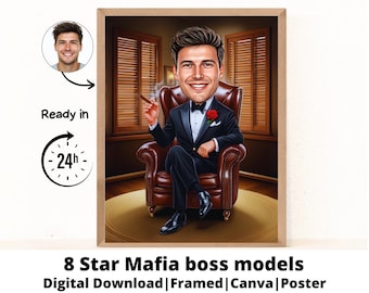 Personalisiertes Mafia Boss Portrait vom Foto, Personalisiertes Portrait von Gangster im Mafia Stil, Einzigartiges Geschenk für Papa, Digitaler Download