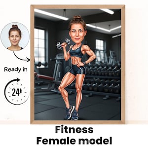 Custom Fitness Cartoon Portrait, Weight Lifter Caricature, Funny Fitness Caricature, Custom Weightlifter Cartoon Drawing from Photo
