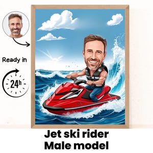 Jetski man cartoon portret / jetski cadeau / aangepaste jetski karikatuur / jetski karikatuur van foto / cadeau voor jetskiër / jetski haven