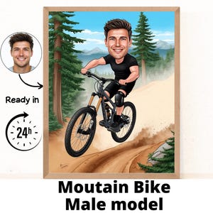 Retrato de ciclista personalizado, retrato de ciclista en la montaña, regalo de ciclista, caricatura de ciclista, caricatura personalizada, caricatura de foto