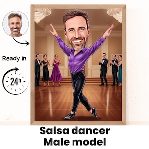 Ritratto di un ballerino di salsa maschio / Regalo di ballerino di salsa / Caricatura di ballerino di salsa personalizzata / Caricatura di ballerino di salsa da foto / Regalo per Sals