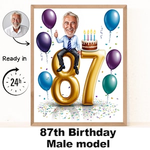 Benutzerdefiniertes 87. Mann-Karikaturporträt, 87. Geburtstagkarikatur, Geburtstagskarikatur, personalisiertes Geburtstagsgeschenk, Männergeburtstag, 87.Karte