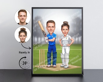 Cricket player Gift – Custom Caricature Portrait From Your Photo