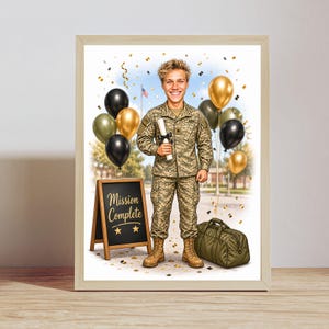 Caricature personnalisée de fin de formation militaire à partir d'une photo, portrait cartoon de fin de formation, cadeau de fin d'études pour lui image 3