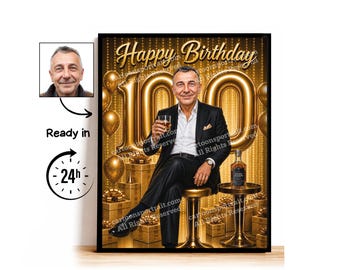 Aangepaste karikatuur voor 100e verjaardag, 100e verjaardag, karikatuurtekening, wenskaart, verjaardagskaart, verjaardagsuitnodiging, jubileumkaart