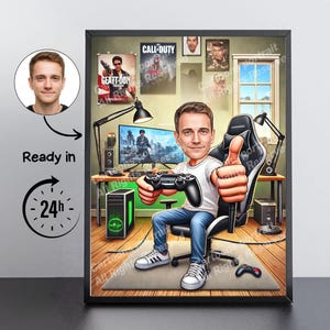 Gamer Gift – Custom Caricature Portrait From Your Photo / Gamer