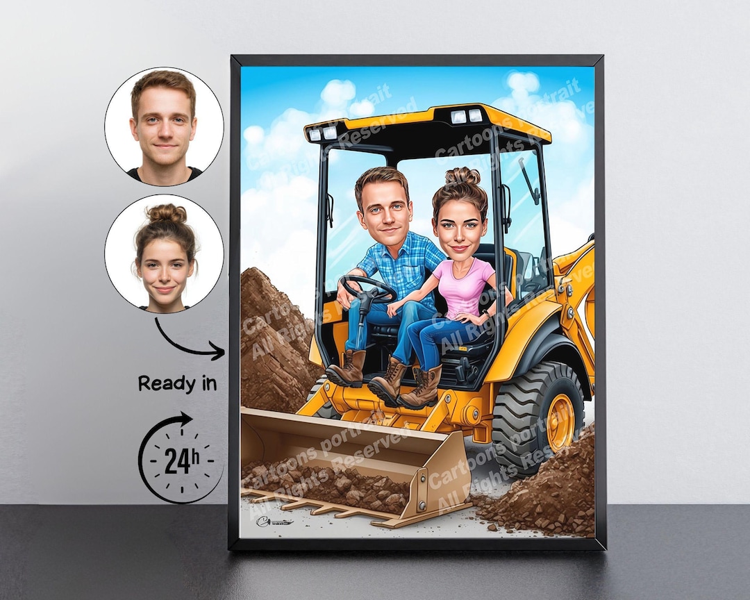 Backhoe Operator Gift – Custom Caricature Portrait From Your Photo ...