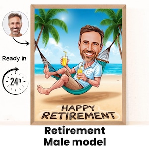 Retirement Male Cartoon Portrait, Custom Retirement Caricature Drawing from Photo, Funny Retirement Caricature, Gift for Retirement