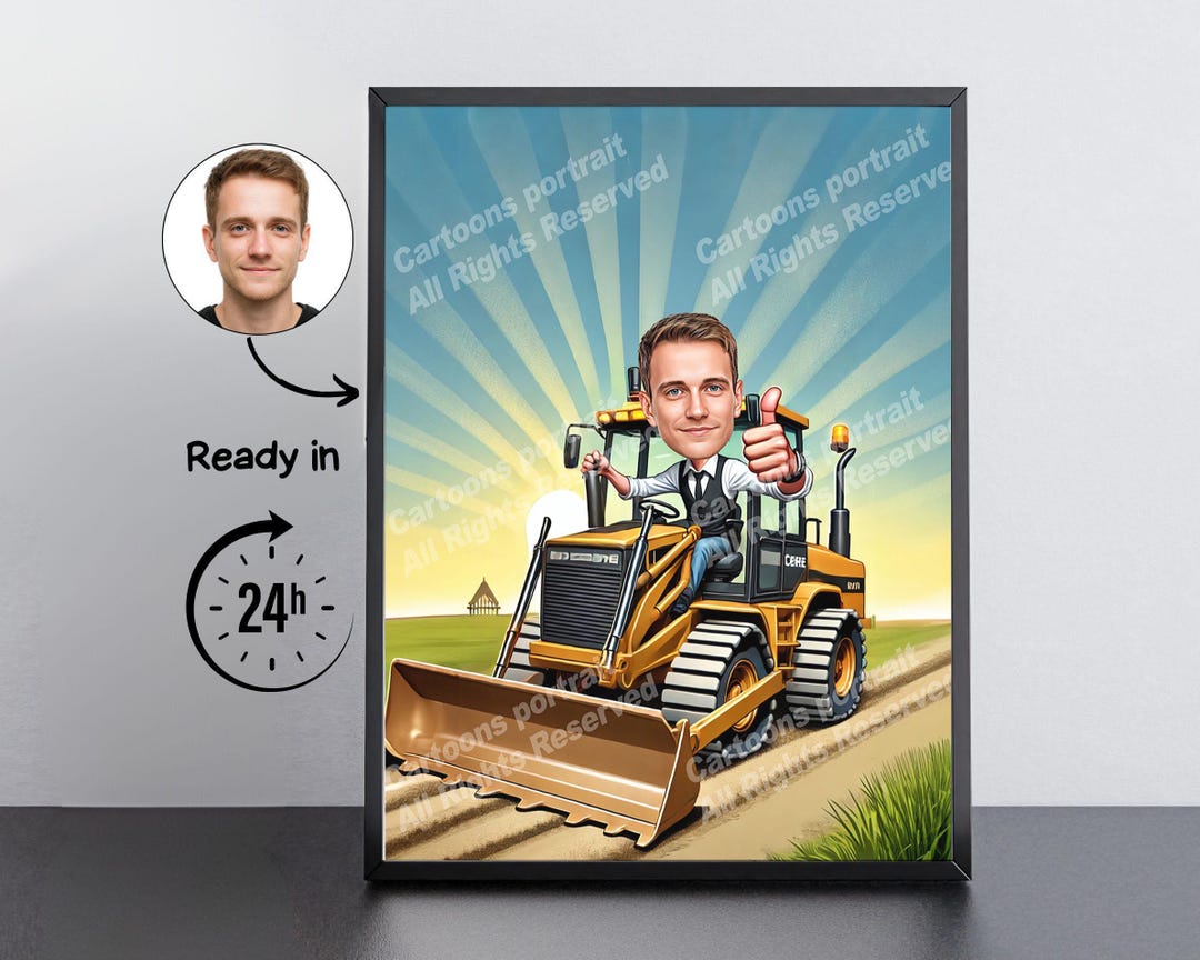 Backhoe Operator Gift – Custom Caricature Portrait From Your Photo ...