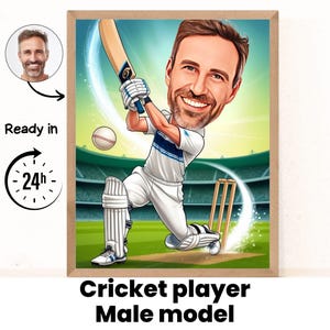 Benutzerdefinierte Cricket Spieler Cartoon Portrait, Cricket Karikatur, Geschenk für Cricket Spieler, Cricket Cartoon, benutzerdefinierte Karikatur vom Foto, Cricket