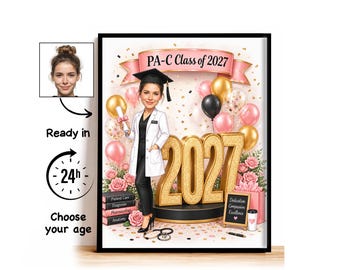 Custom PA School Graduation Caricature from Photo, PA-C Class of 2027 Cartoon Portrait, PA School Graduation Gift for Her