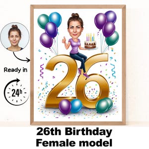 Benutzerdefinierte 26. Frau Cartoon Portrait, 26. Geburtstag Karikatur, Geburtstag Cartoon, personalisierte Geburtstagsgeschenk, Frau Geburtstag, 26.Karte