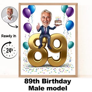Benutzerdefinierte 89. Mann Cartoon Portrait, 89. Geburtstag Karikatur, Geburtstag Cartoon, personalisiertes Geburtstagsgeschenk, Geburtstag des Mannes, 89. Karte