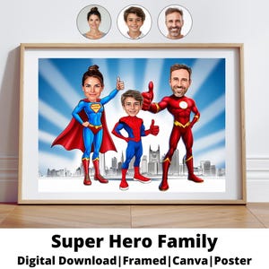 Aangepaste familie superheld cartoon portret / superheld portret / super familie cartoon / superheld karikatuur / super familie / superheld kinderen
