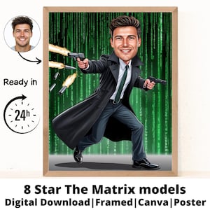 Matrix caricature Poster, Printable Wall Art, Art Print Download, Minimalist Movie Print, Poster