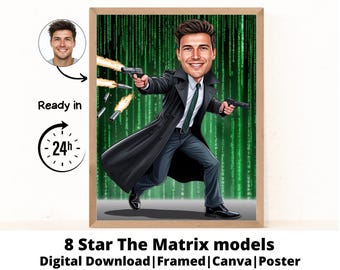 Matrix Karikatur Poster, druckbare Wandkunst, Kunstdruck Download, minimalistischer Film Print, Poster