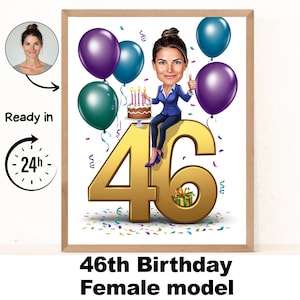 Benutzerdefinierte 46. Frau Cartoon Portrait, 46. Geburtstag Karikatur, Geburtstag Cartoon, personalisierte Geburtstagsgeschenk, Frau Geburtstag, 46.Karte