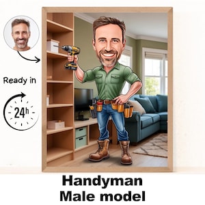 Handwerker Karikaturzeichnung vom Foto, lustiges Handwerkergeschenk für Männer, Handwerker-Papa-Geschenk, handgemachte Handwerker-Karikaturzeichnung