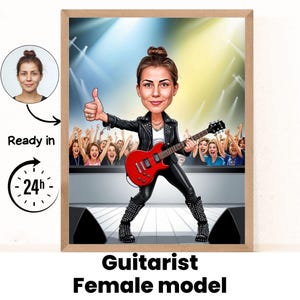 Portrait personnalisé de dessin animé de joueur de guitare, portrait de guitariste, cadeau pour guitariste, caricature de guitariste, dessin animé personnalisé, caricature à partir d'une photo