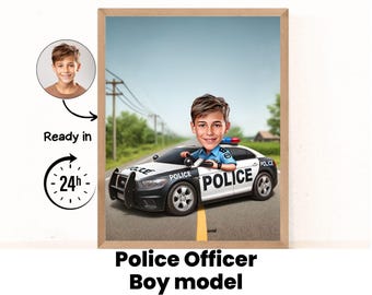 Personligt polistecknat porträtt, anpassad poliskarikatyrteckning från foto, rolig poliskarikatyr, present till polis