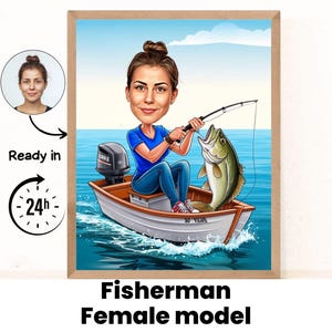 Custom Fisherman Cartoon Portrait, Gift for Fisher, Fisherman Caricature, Fisher Cartoon, Custom Caricature, Fisher Caricature from Photo