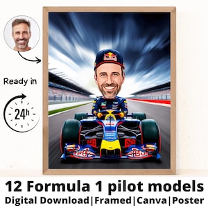 Benutzerdefinierte männliche Formel 1 Cartoon Portrait, F1-Fan Geschenk, Formel 1 Geschenk, Formel 1 Cartoon, benutzerdefinierte Karikatur vom Foto, max verstappen
