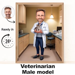 Veterinarian Male cartoon Portrait, Veterinarian gift,Custom Veterinarian Caricature,Veterinarian caricature from photo
