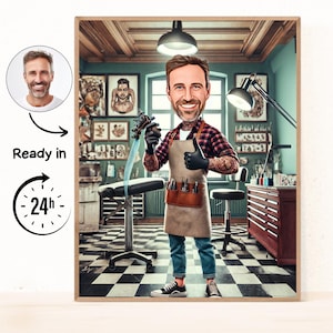 Caricatura personalizada de tatuador, caricatura de artista del tatuaje, regalo para él, caricatura, regalo divertido de tatuador, caricatura personalizada a partir de foto, tinta