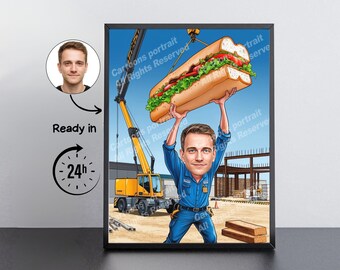Cadeau kraanmachinist: aangepast karikatuurportret van je foto