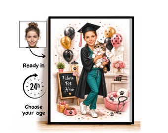 Custom Vet School Graduation Caricature from Photo, Future Pet Hero Cartoon Portrait, Vet School Graduation Gift for Her, Class of 2027