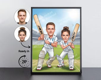 Cricket Player Gift – Custom Caricature Portrait From Your Photo