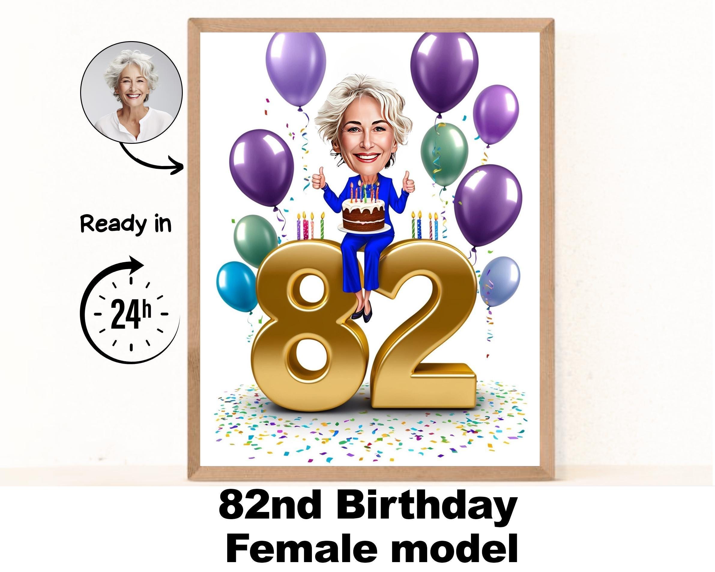 Tarjeta De Cumpleaños Número 82 Para Hombres, Globo De Fiesta Con