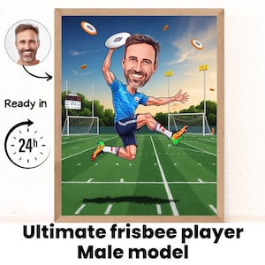 Retrato de dibujos animados de Ultimate Frisbee / Regalo de Ultimate Frisbee / Caricatura personalizada de Ultimate Frisbee / Caricatura de Ultimate Frisbee a partir de una foto