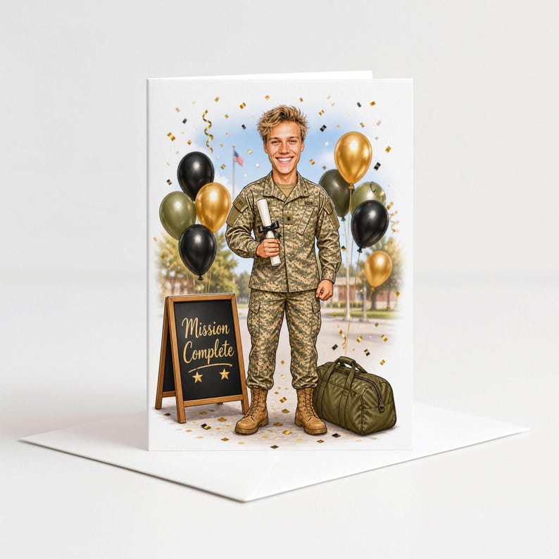 Caricature personnalisée de fin de formation militaire à partir d'une photo, portrait cartoon de fin de formation, cadeau de fin d'études pour lui image 4