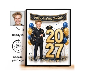 Custom Police Academy Graduation Caricature from Photo, Police Academy Graduate Cartoon Portrait, Graduation Gift for Him