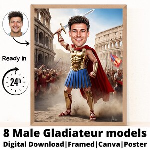Personalisiertes Gladiator-Karikaturporträt, benutzerdefinierte Gladiator-Karikaturzeichnung vom Foto, lustige Gladiator-Karikatur, Geschenk für Vater