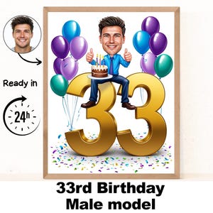 Benutzerdefinierte 33 Mann Cartoon Porträt, 33 Geburtstag Karikatur, Geburtstag Cartoon, personalisiertes Geburtstagsgeschenk, Geburtstag des Mannes, 33 Karte