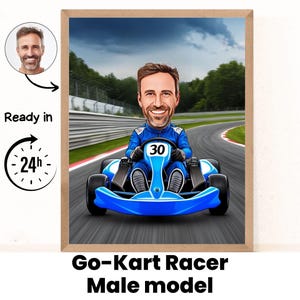 Go Kart Lover Gift - Custom Caricature From Photo / go karting / go kart racing