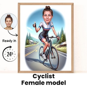 Custom Cyclist Female Cartoon Portrait, Cyclist Portrait,Gift for Cyclist, Cyclist Caricature,Custom Caricature, Biker Caricature from Photo