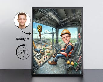 Cadeau kraanmachinist: aangepast karikatuurportret van je foto