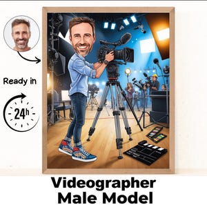 Videographer Cartoon Portrait | Videographer gift | Custom Videographer Caricature from photo | Videographer caricature gift