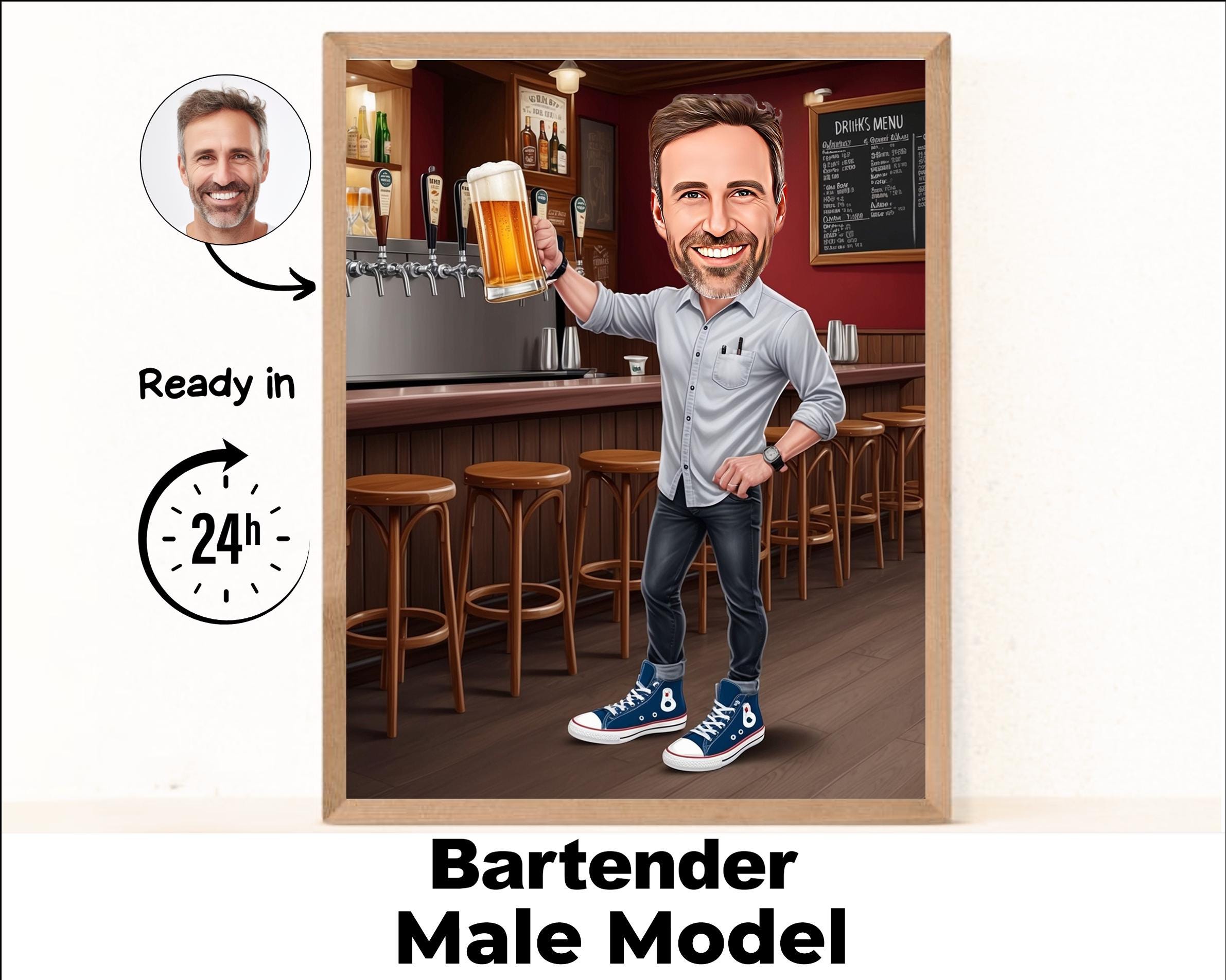 Bartender Cartoon Portrait | Bartender gift | Custom Bartender Caricature from photo | Bartender caricature gift | Bartender cartoon