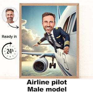 Cartoon Pilot Portrait, Pilot Caricature Gifts, Aviation Gifts, Airplane Airline Pilot Birthday Gift ideas for Women Men,Pilot Gifts for Men