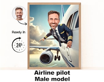 Cartoon Pilot Portrait, Pilot Caricature Gifts, Aviation Gifts, Airplane Airline Pilot Birthday Gift ideas for Women Men,Pilot Gifts for Men