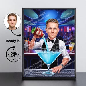 Cadeau barman: aangepast karikatuurportret van jouw foto/barman