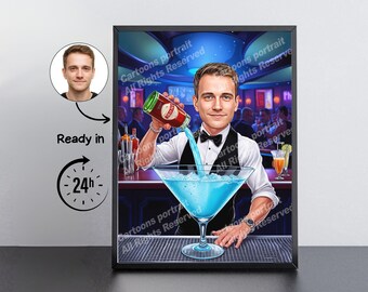 Bartender Gift – Custom Caricature Portrait From Your Photo / Bartender