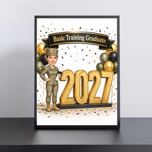 Custom Basic Training Graduation Caricature from Photo, Basic Training Graduate Cartoon Portrait, Graduation Gift for Her image 2
