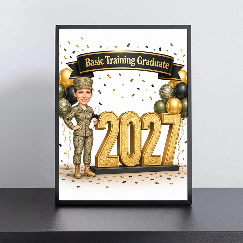 Custom Basic Training Graduation Caricature from Photo, Basic Training Graduate Cartoon Portrait, Graduation Gift for Her image 2
