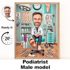 Cadeau podotherapeut: aangepaste karikatuur van foto, podotherapeut cadeau, pedicure